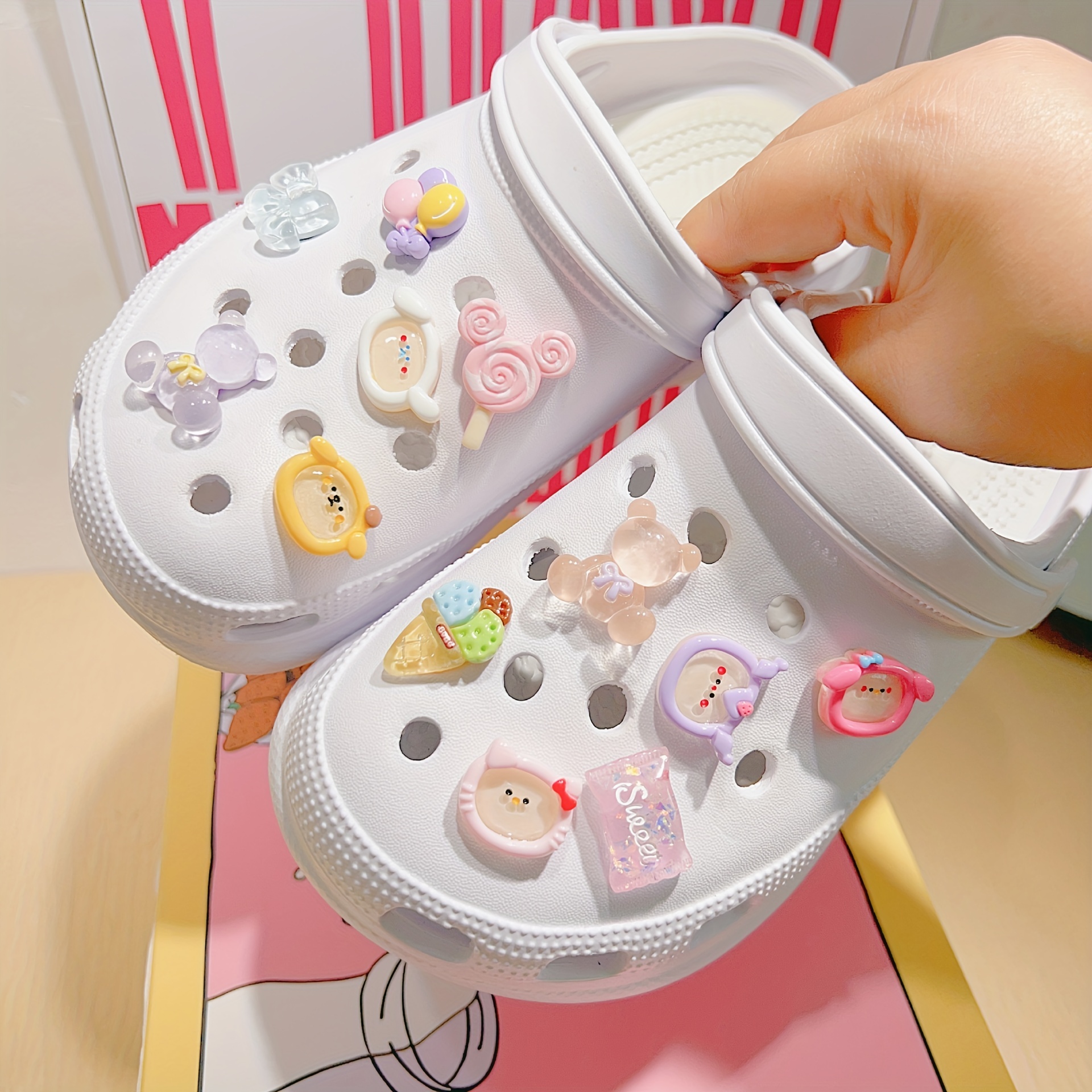 3d Shoe Charms Set Cute Transparent Resin Bear Cloud - Temu