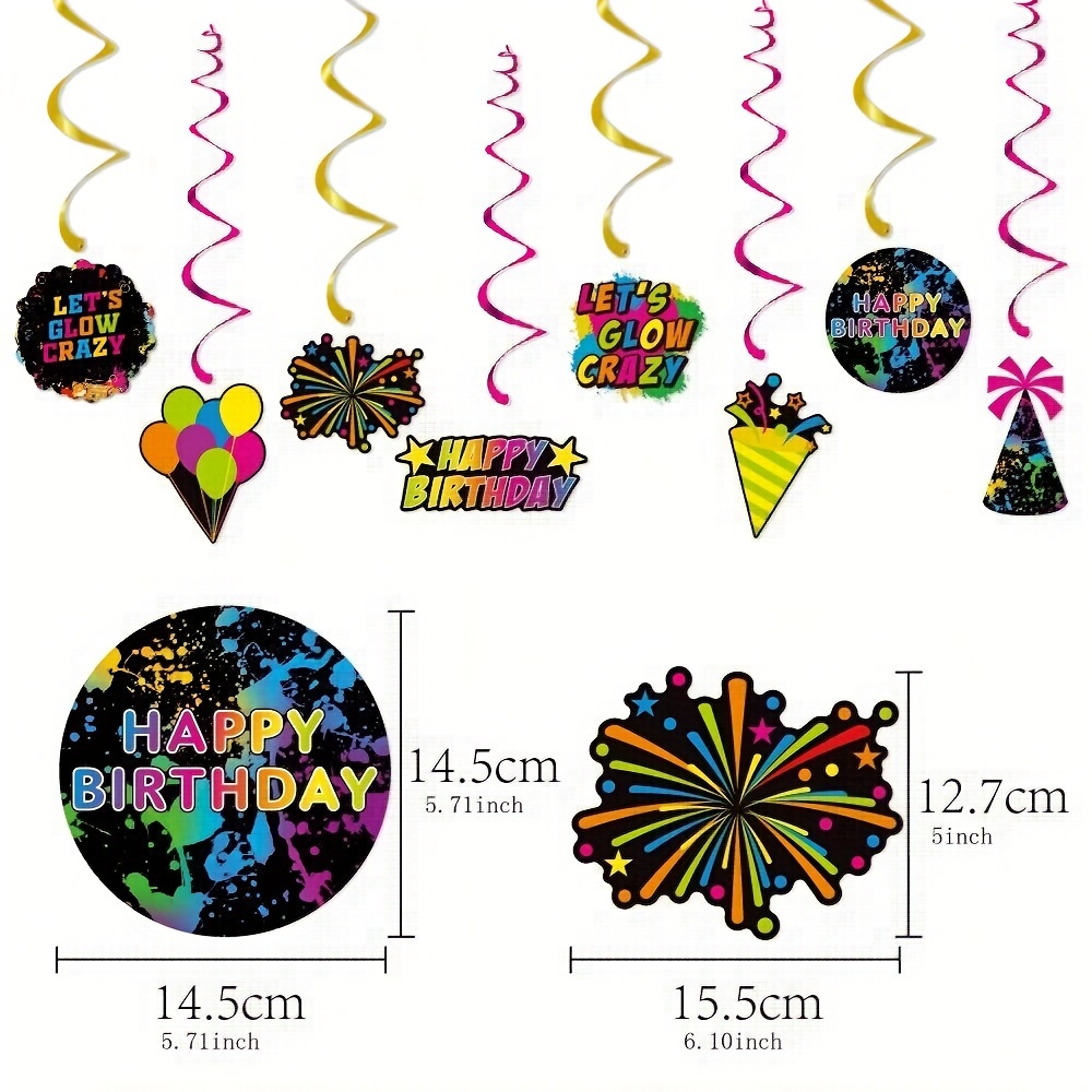 Glow in The Dark Neon Party Supplies Neon Birthday Party Decorations Set  Includes Happy Birthday Banner Latex Balloons Fluorescent Cake Cupcake  Topper