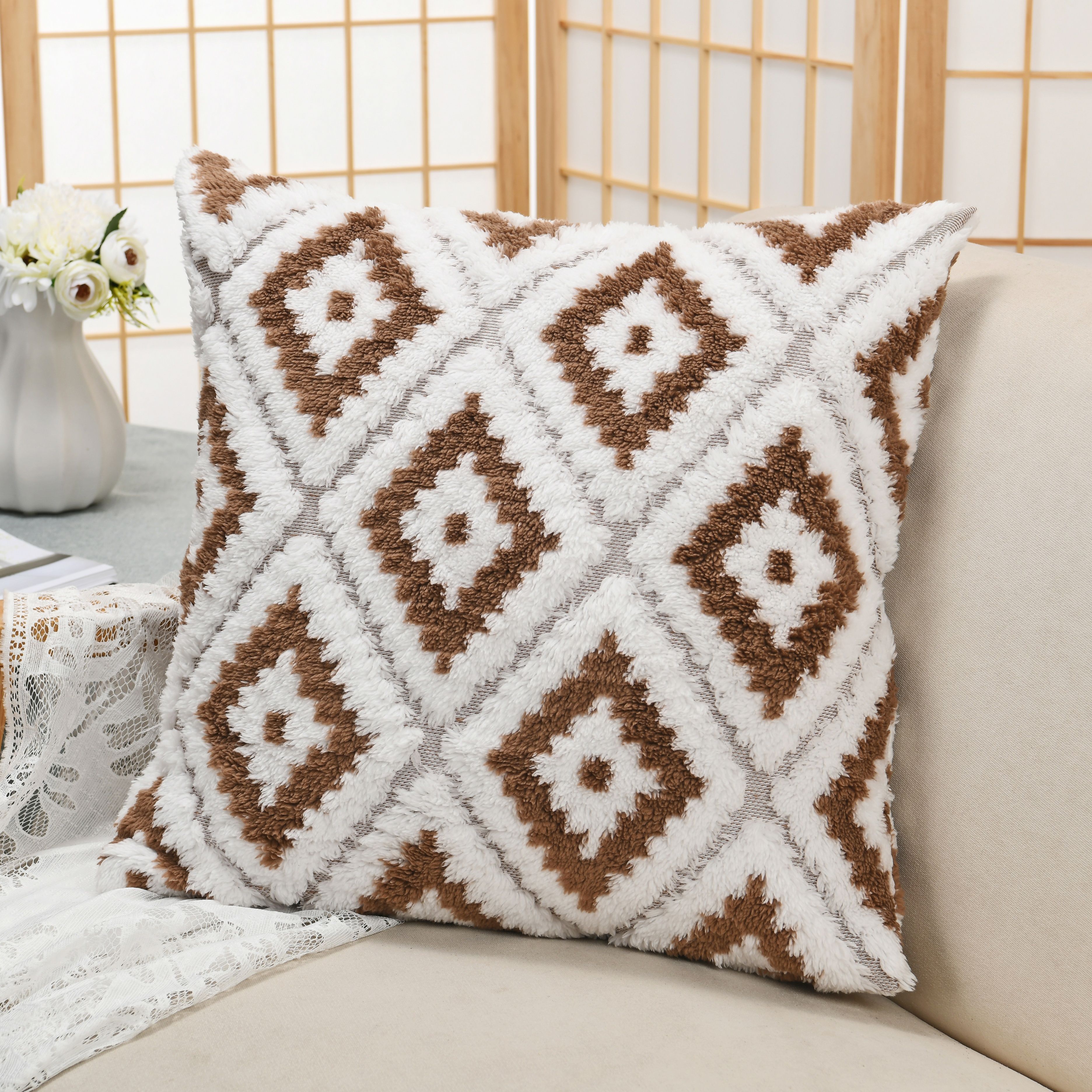 Throw Pillows Rhombic Jacquard Pillow With Insert Soft - Temu