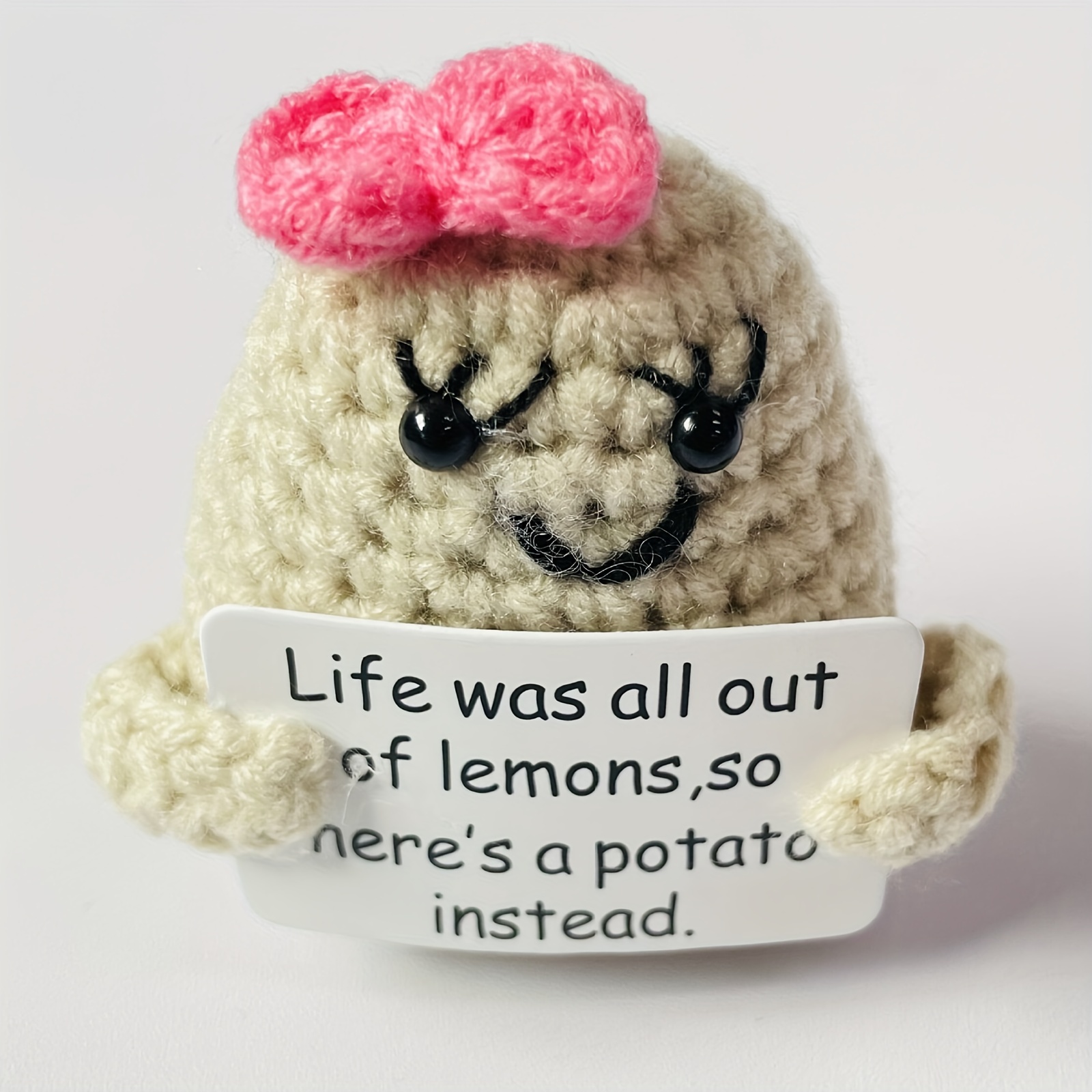 Cute Knitted Doll With Inspirational Card Fun Knitted Fruit - Temu