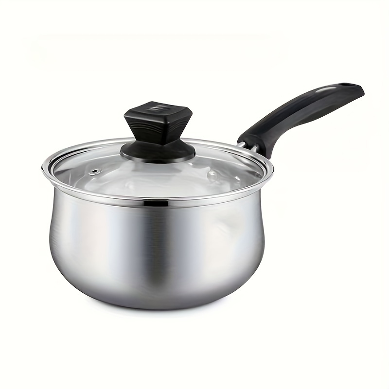 1pc, 304 Stainless Steel Food Grade Soup Pot, Thickened Bottomed Induction  Cooker, General Soup Pot, Small Milk Pot, Complementary Food Glass Cover, S