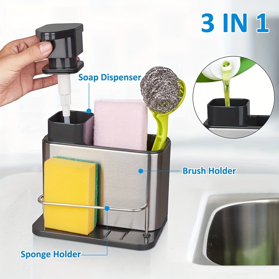 Soap Dispenser And Scrubber Holder, Multifunctional Dishwasher