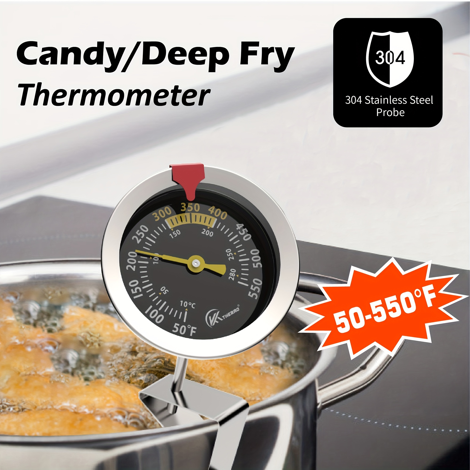 1PC, Deep Fry Thermometer With 2 Dial And 12 Stainless Steel Probe, Pot  Fryer With Clip Easy Read, Food Thermometer, Best For Candy And Meat Cooking