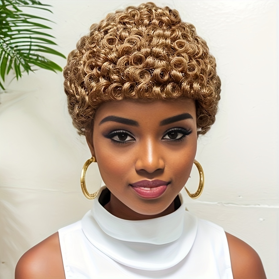 

Short Curly Human Hair Wigs Pixie Cut Brazilian Remy Short Wigs Human Hair 180% Density Curly Wig For Woman Full Machine Made Pixie Cut Wig