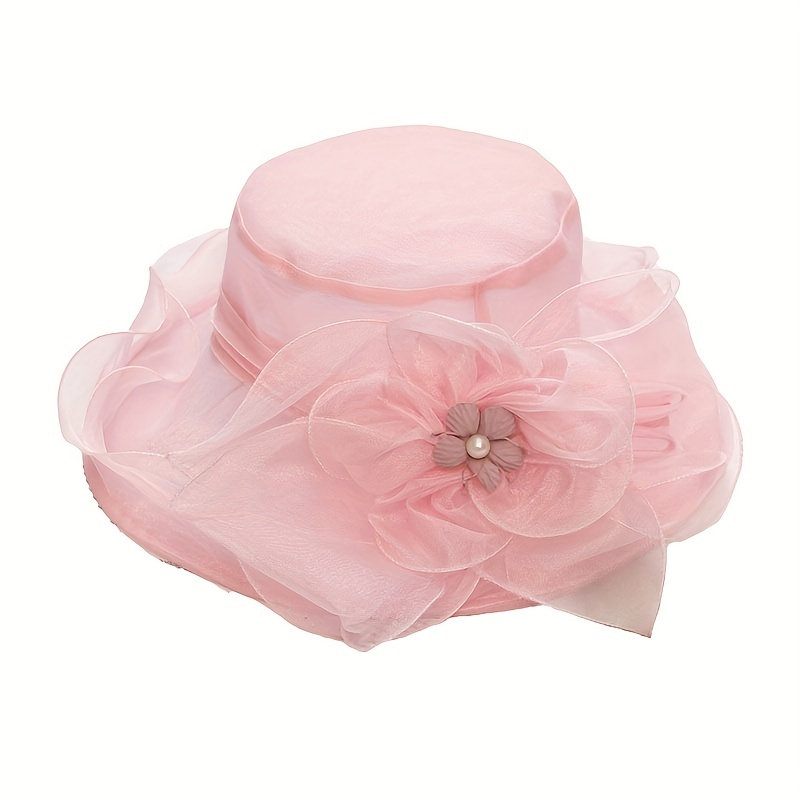 Mesh Flower Organza Sun Hat Solid Ruffles Derby Hat