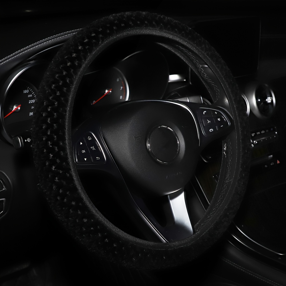 Image of Dotted Velvet No Car Steering Wheel Cover Comfortable Warm Red Car Accessory Interior Item Women's