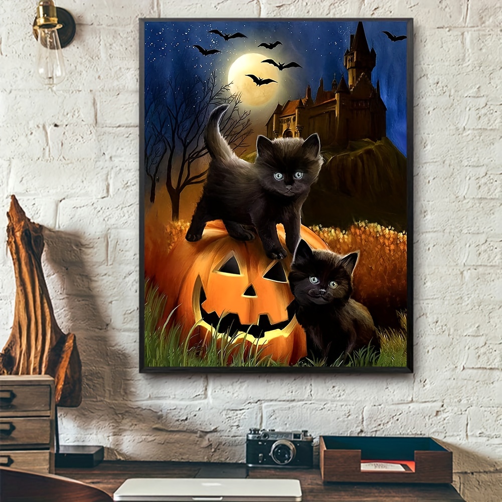 Halloween Diamond Art Painting Kits For Adults Black Cat 5d - Temu