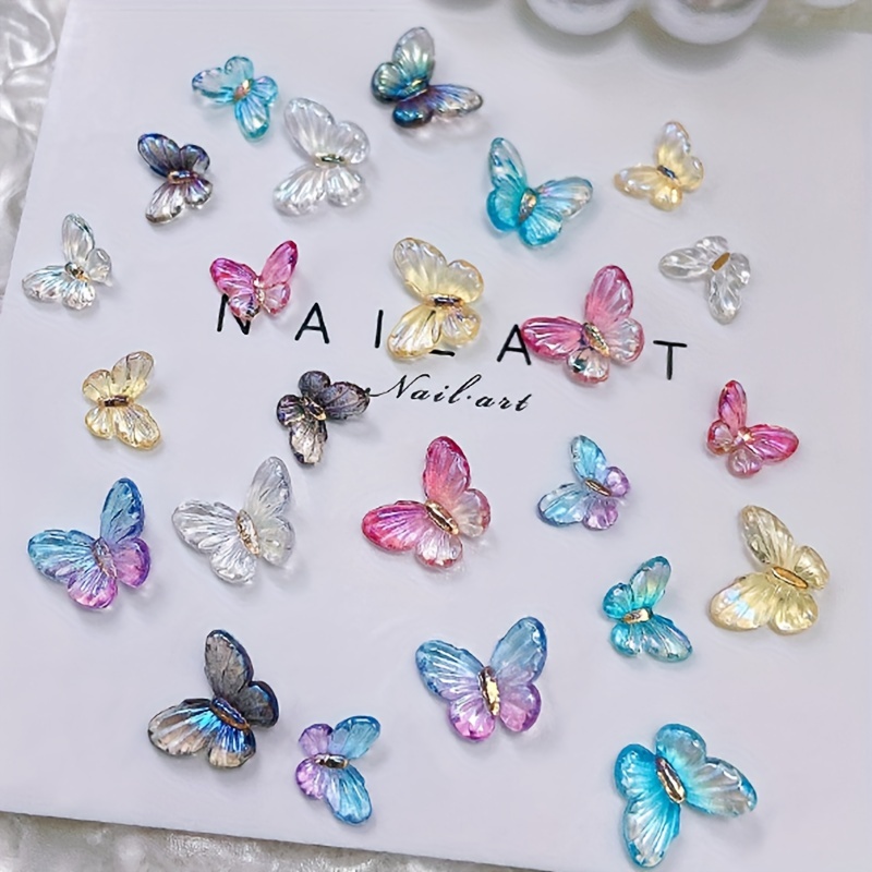 Cute 30PCS Butterfly Nail Decoration Multi-colored Fresh DIY Nail Resin  Drill Nail Art Aurora Butterfly Drill Manicure Ornament