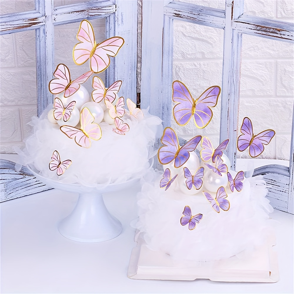 48 piezas comestibles de papel de oblea de mariposas para cupcakes,  decoración azul para tartas