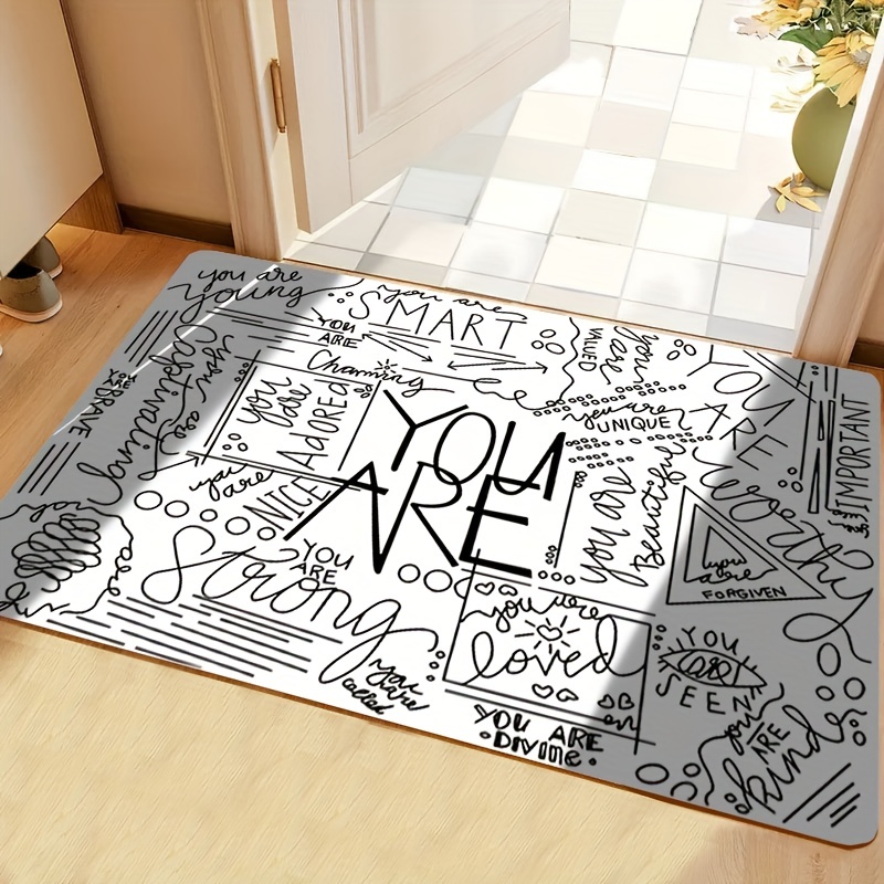 White Background Black Letter Carpet, English Letter Printed Kitchen  Carpet, Water-absorbing And Non-slip Mat, Anti-fouling And Waterproof Long Floor  Mat, Home Decor - Temu