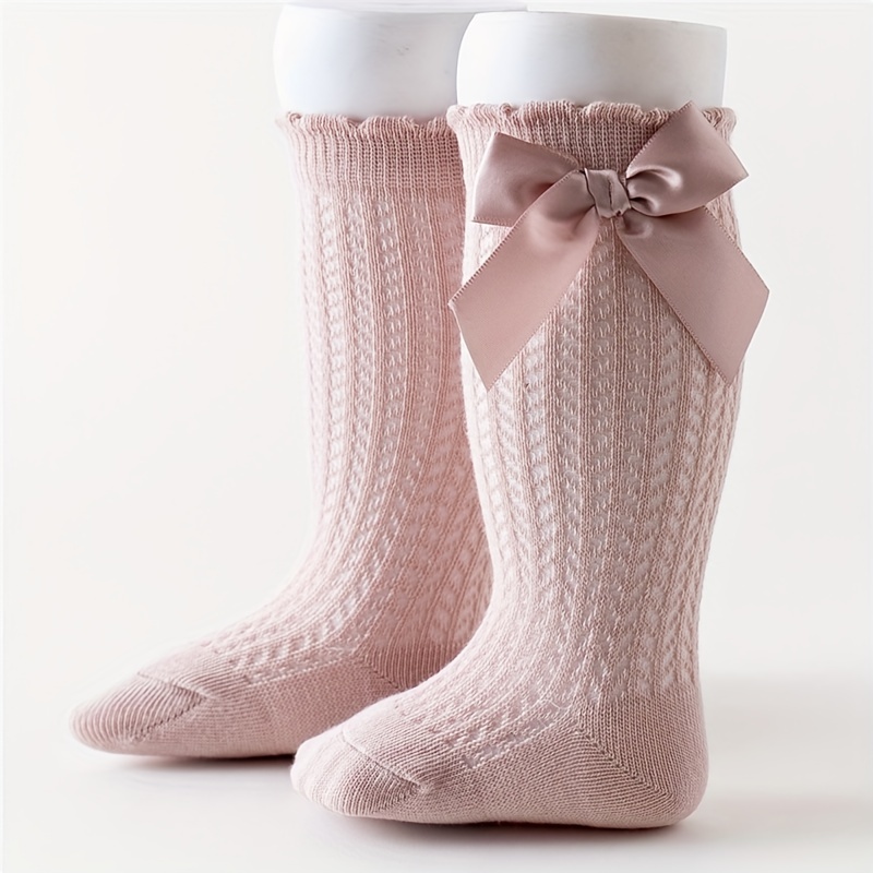 Calcetines largos de algodón con lazo para niña, medias por encima de la  rodilla, multicolor, cálidos