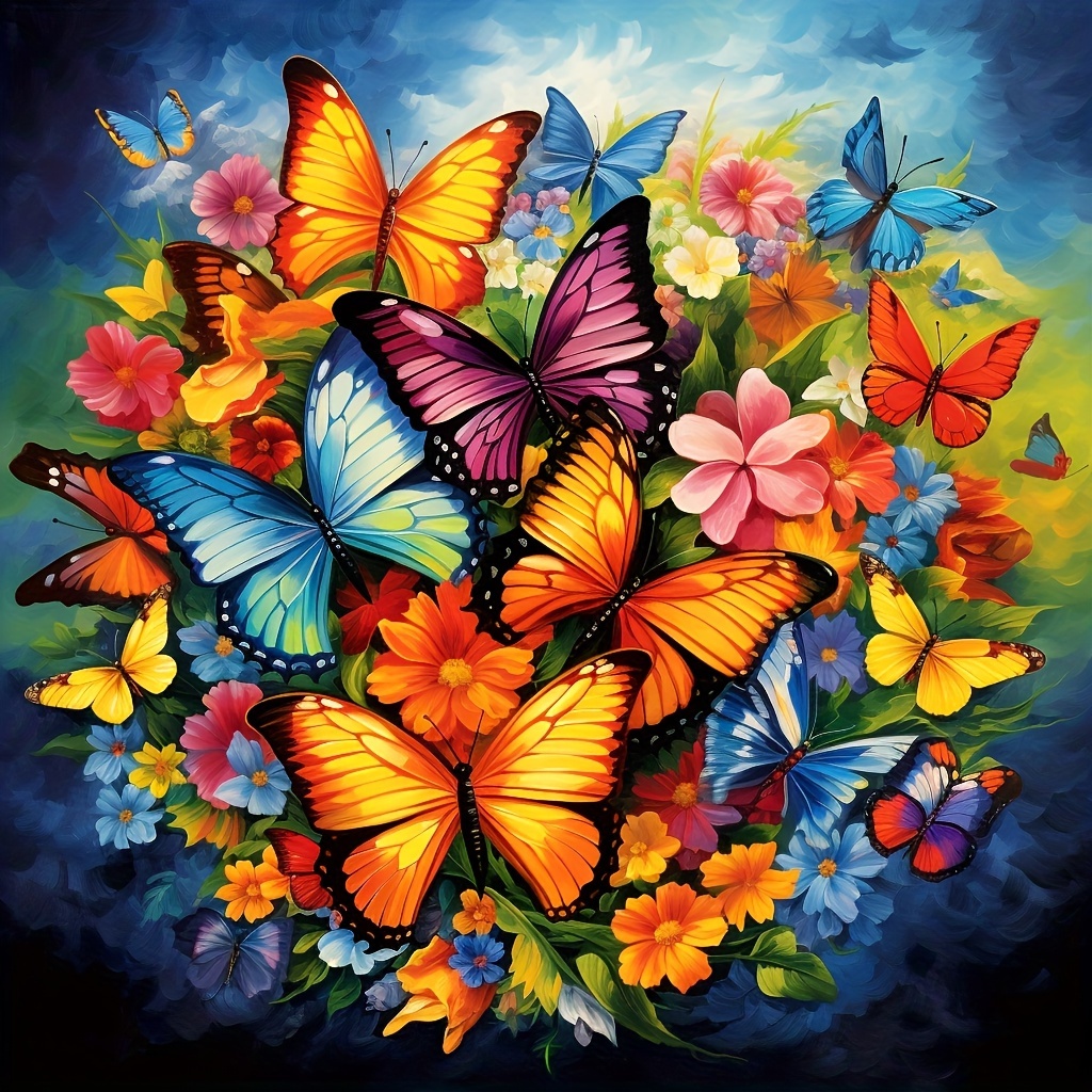

1pc Large Size 40x40cm/15.7x15.7 Inches Frameless Diy 5d Diamond Painting Flowers And Butterflies, Full Rhinestone Painting, Diamond Art Embroidery Kits, Handmade Home Room Office Wall Decor