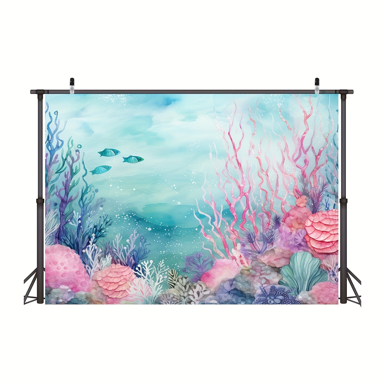 Sea Baby Shower Backdrop Purple Blue Seaweed Glitter Scales - Temu