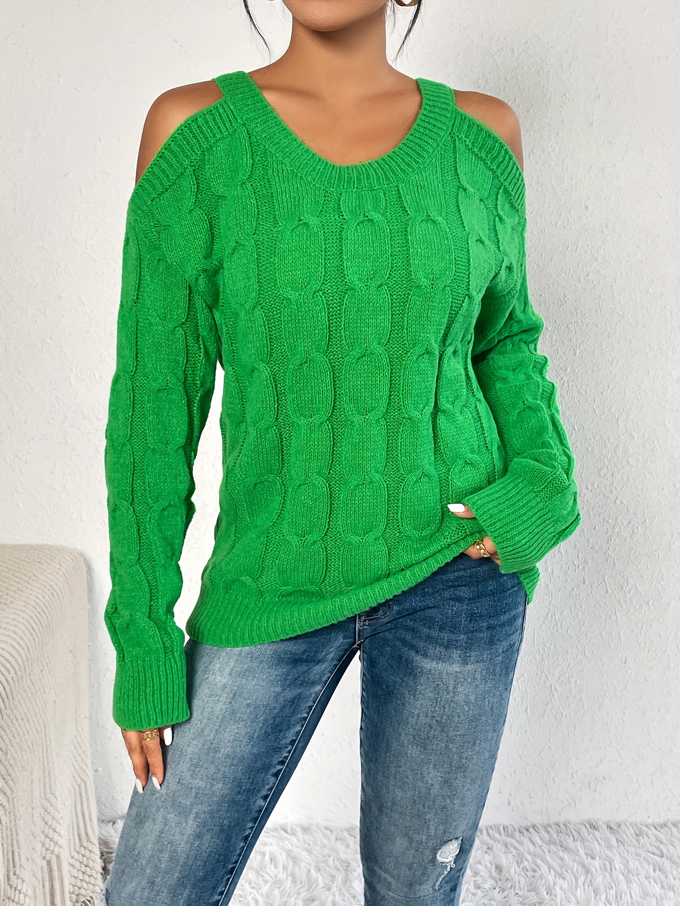 Twisted cold best sale shoulder jumper sweater