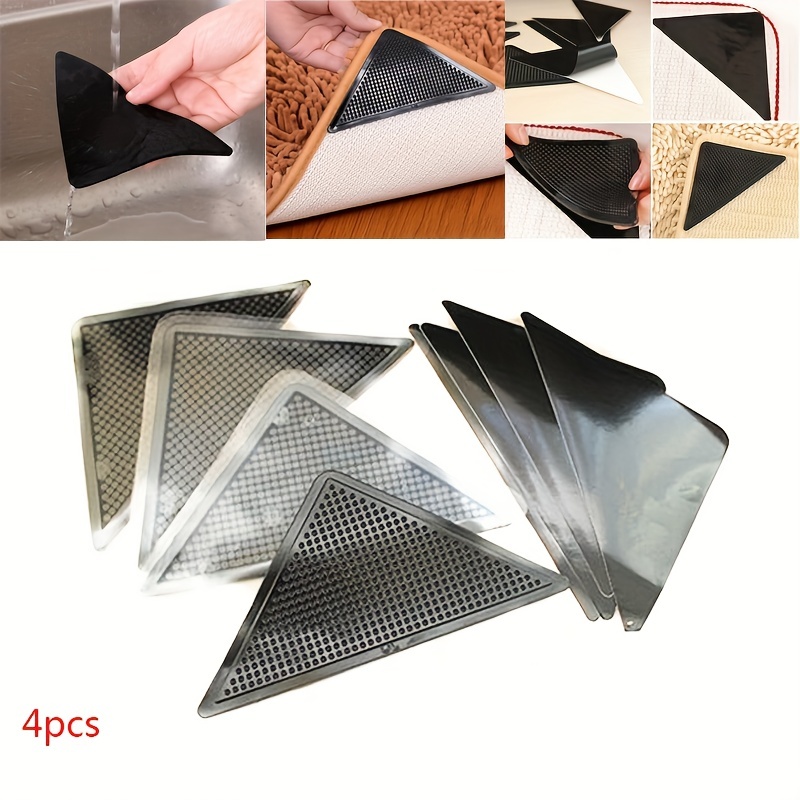 4Pcs Rug Gripper Reusable Silicone Anti Skid Rug Carpet Mat Gripper Stopper  Tape Black Corners Pad