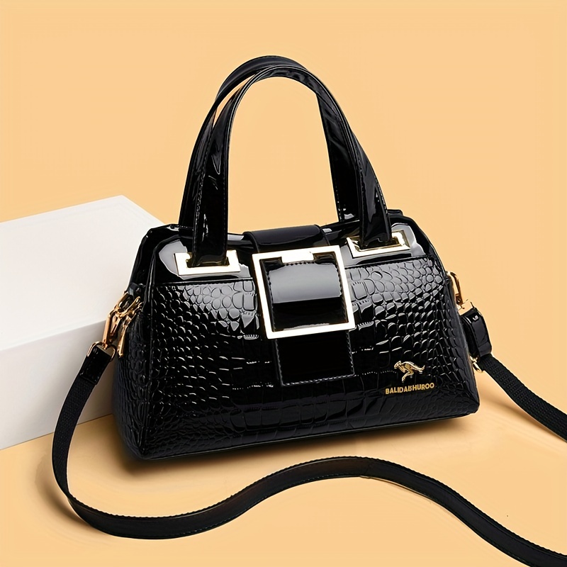 Patent Leather Handbag Crocodile Pattern Top Handle Purse Shell Bag Fashion  Texture Women's Shoulder Bag Crossbody Handbag