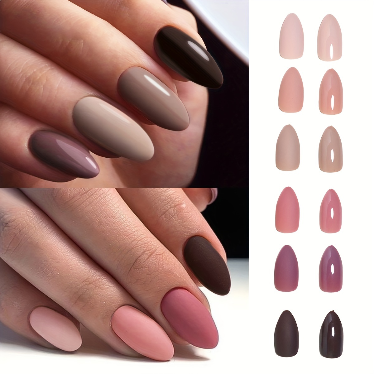 

12 Colors (288 Pcs) Short Almond Shaped False Nails For Autumn And Winter - Glossy And Matte Effects - Solid Color Press On Nails For Women And Girls - Diy Manicure