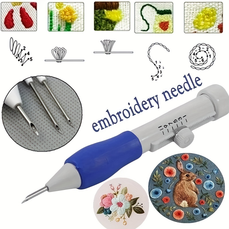 

1pc Magic Embroidery Pen Set, Punch Needle Kit For Embroidery, Adjustable Needle Size For Diy Sewing, 3 Needles With Threader And Scissors, Ergonomic Design For Fabric Craft