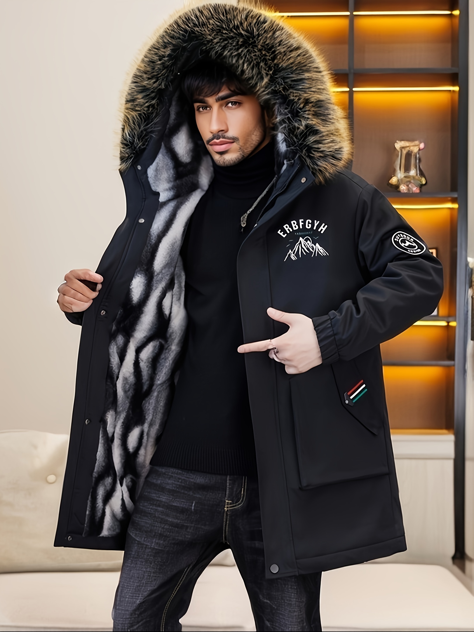 Men's Mid-Length Thickened Warm Jacket, Trendy Youth Style