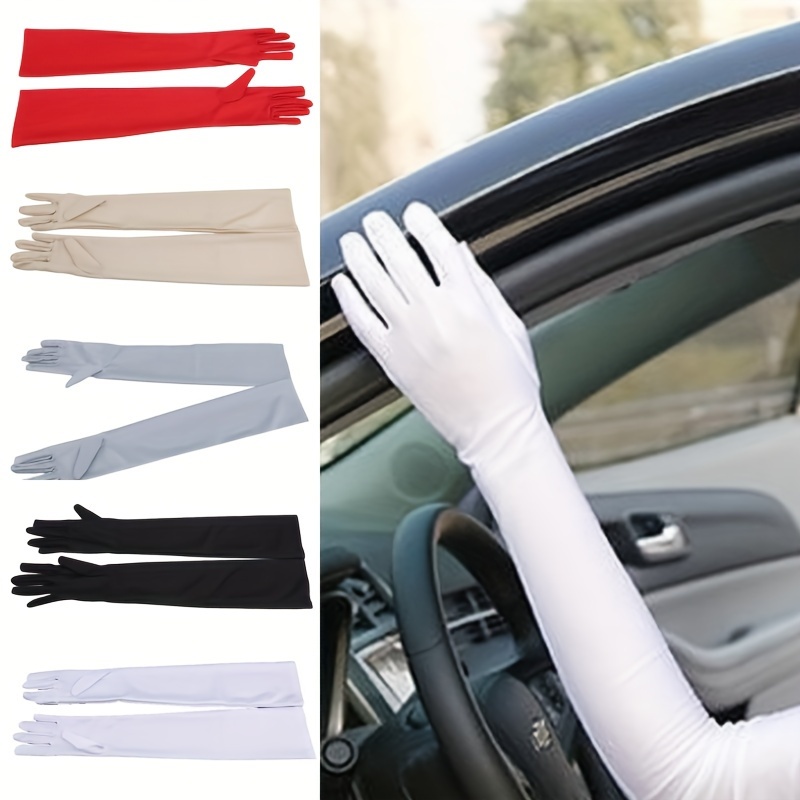 

Long Solid Color Spandex Gloves Elastic Etiquette Gloves Summer Sun Gloves For Women Driving Cycling