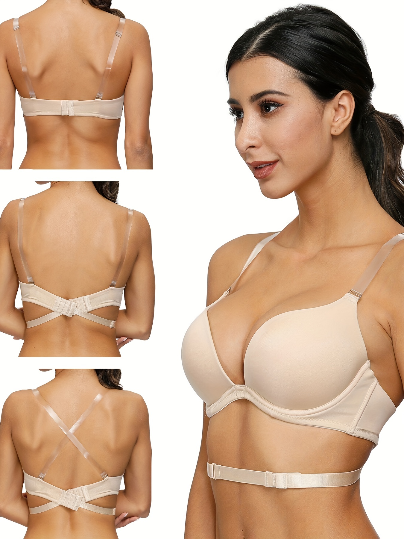 Solid Wireless Plunge Bra Comfy Breathable Stretch Intimates