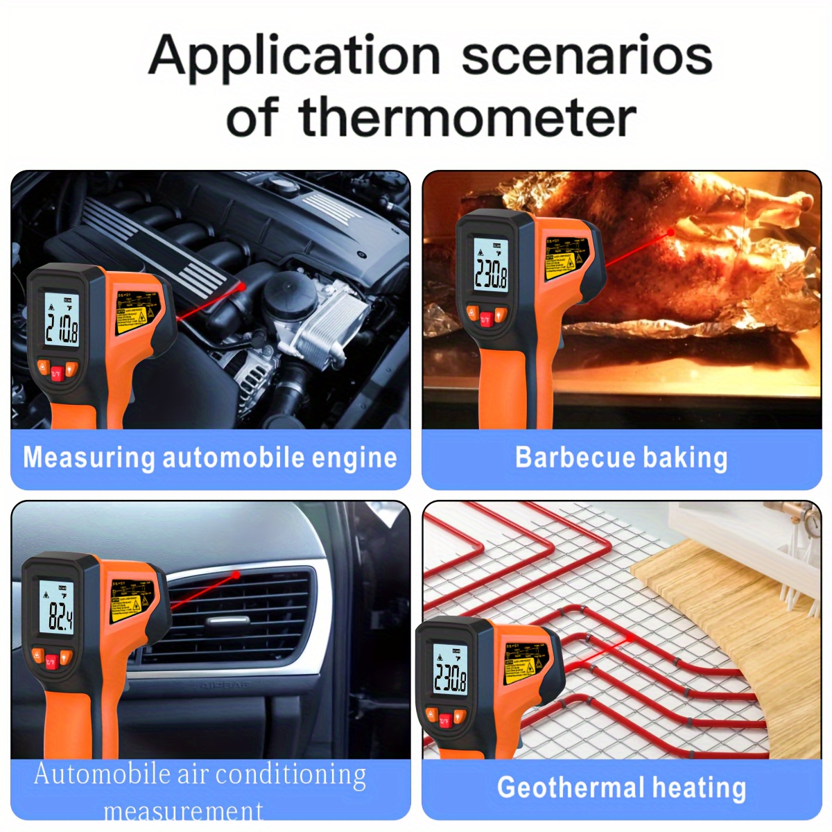 Surpeer Infrared Thermometer Temperature Gun 1382 Heat Temperature Temp Gun  for Cooking Pizza Oven Grill Non Contact IR Thermometer Gun with Alarm 