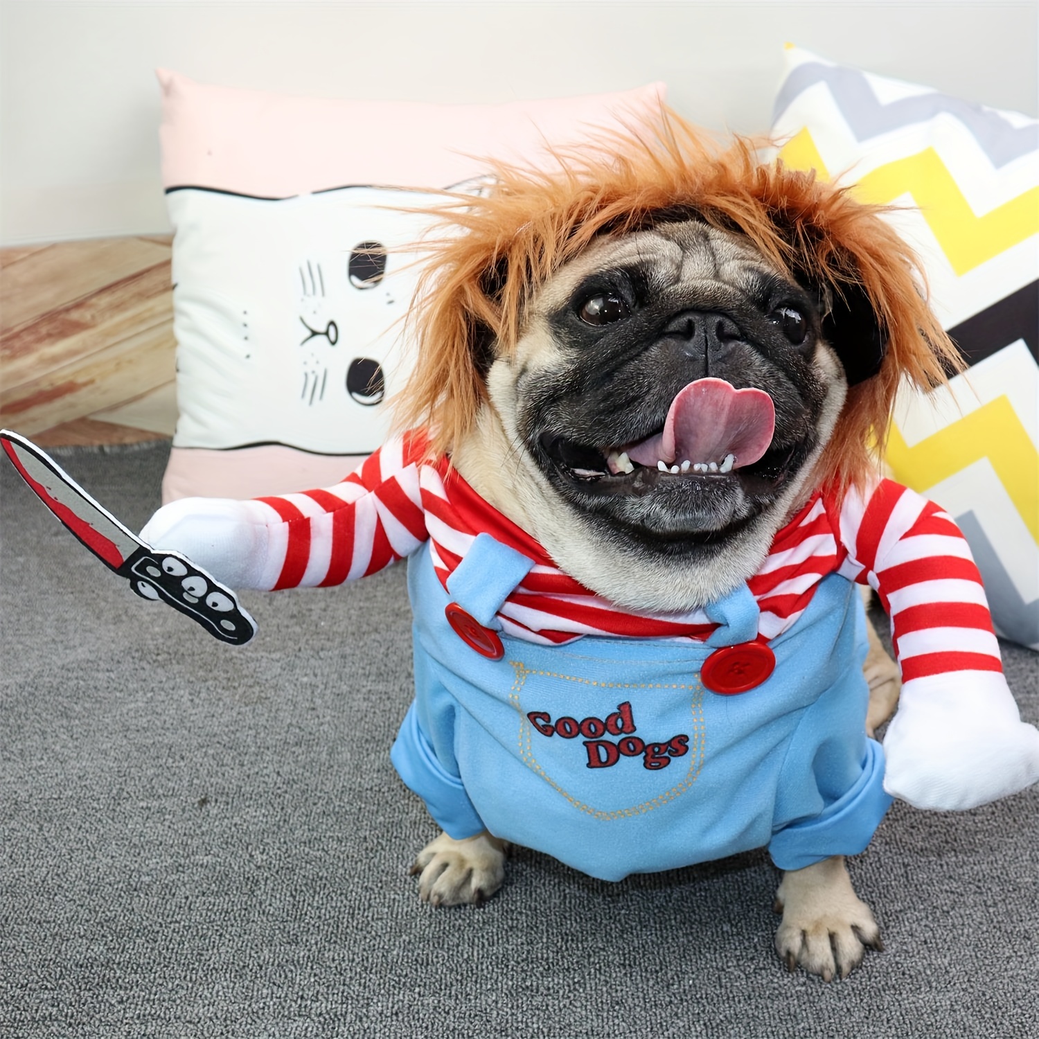 Deadly doll Dog Costumes scary dog Clothes Halloween Cosplay chucky doll dog  costume Wear a hat Funny Dog party clothes christmas costume 