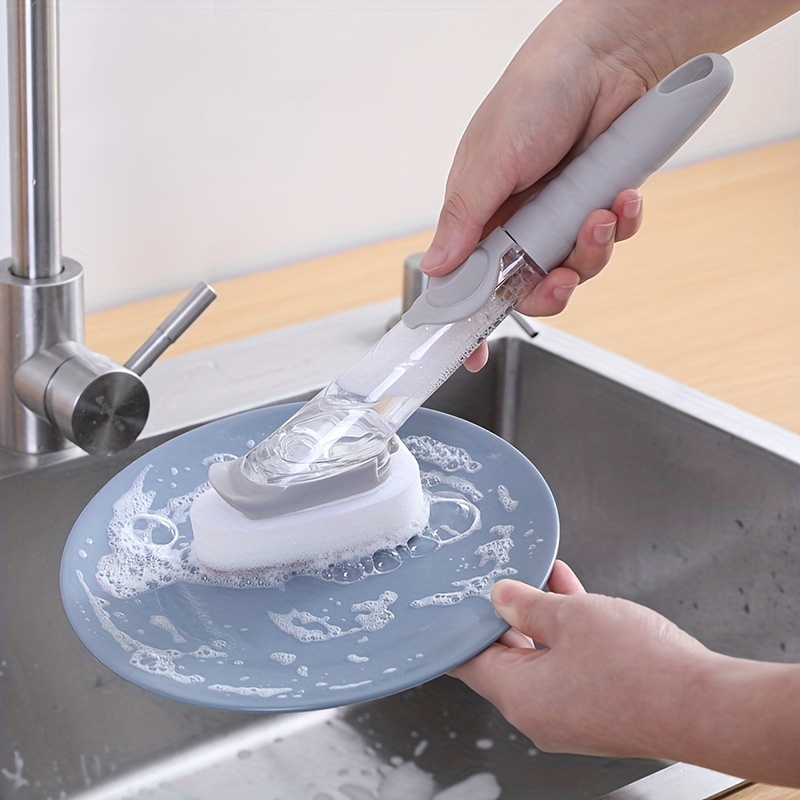 Kitchen Long Handle Automatic Liquid Brush Silicone Stove Wash Pot Sponge Cleaning  Brush Kitchen Gadgets - Temu