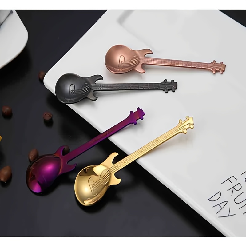 music inspired stainless steel guitar shaped coffee spoon   stirring ice desserts ideal for home bar cafe use great gift for music lovers details 2