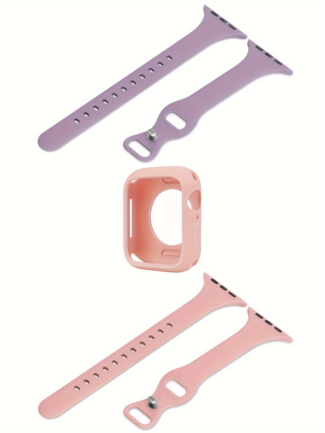 2pcs Women Men Cute Soft Silicone Sports Watch Strap Adjustable Waterproof Wristbands & 1pc Silicone Protective Case, For Apple Watch Band 38/40/41/42/44/45/46/49mm, For Apple Watch Series Ultra/SE/11/10/9/8/7/6/5/4/3/2/1, Intelligent Watch Accessories