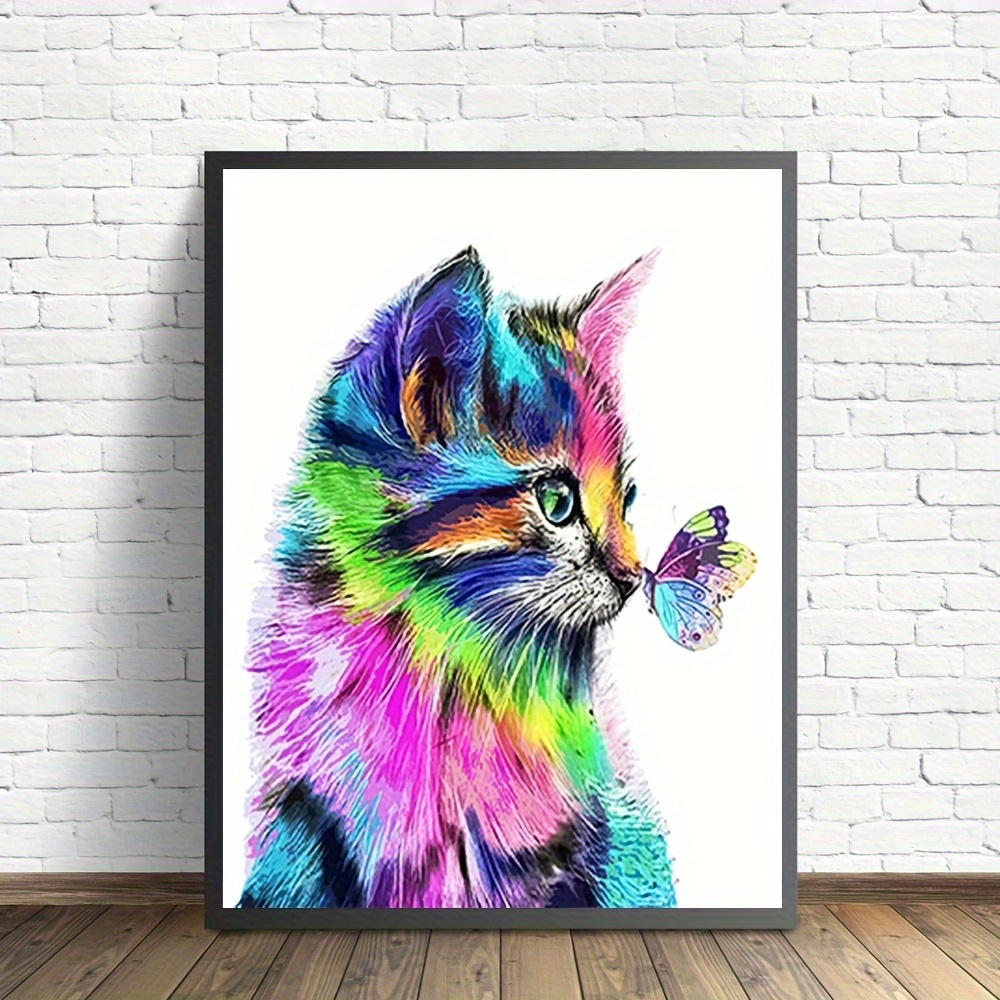 Framed Cute Canvas Poster Color Cats And Butterflies Canvas - Temu