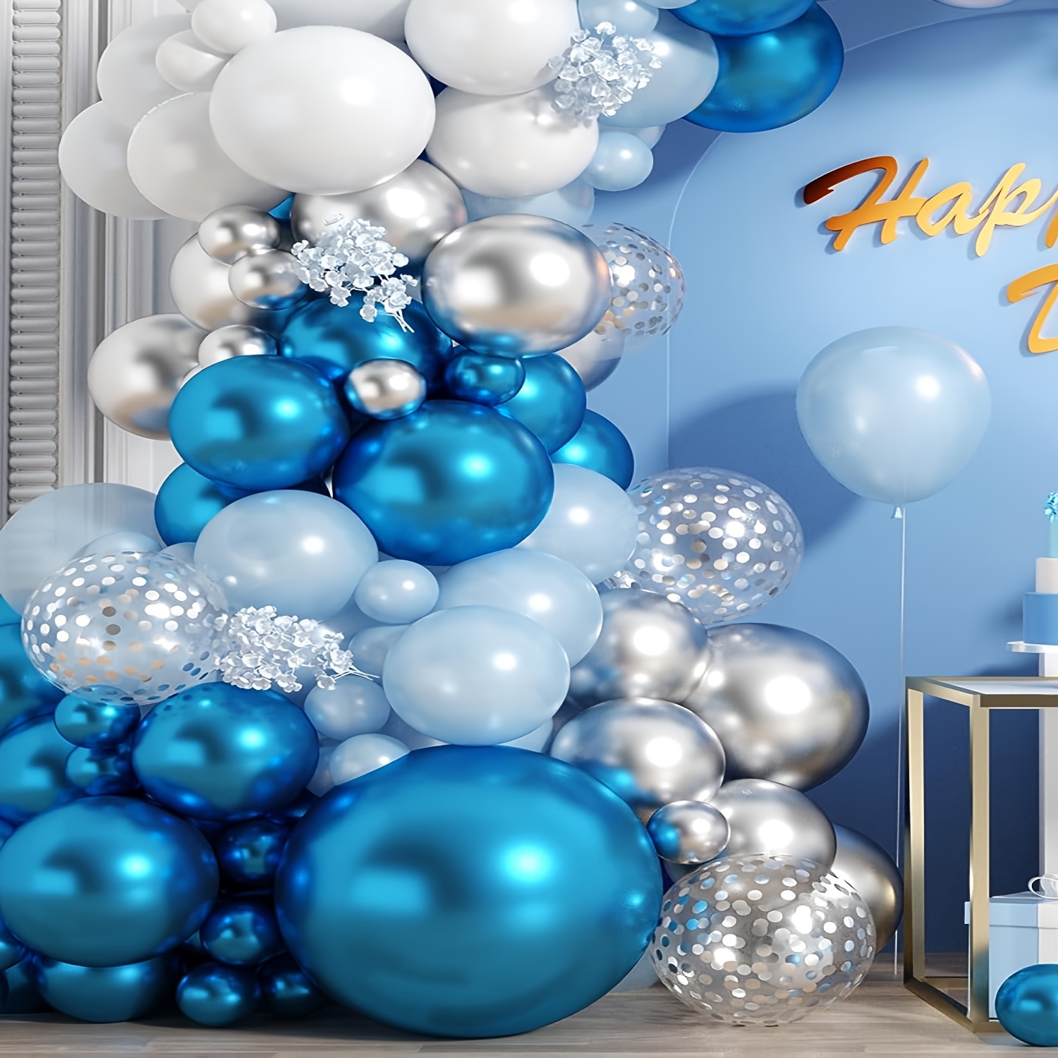 Balloons Blue Silver Metal Garland Arch Kit Wedding Birthday