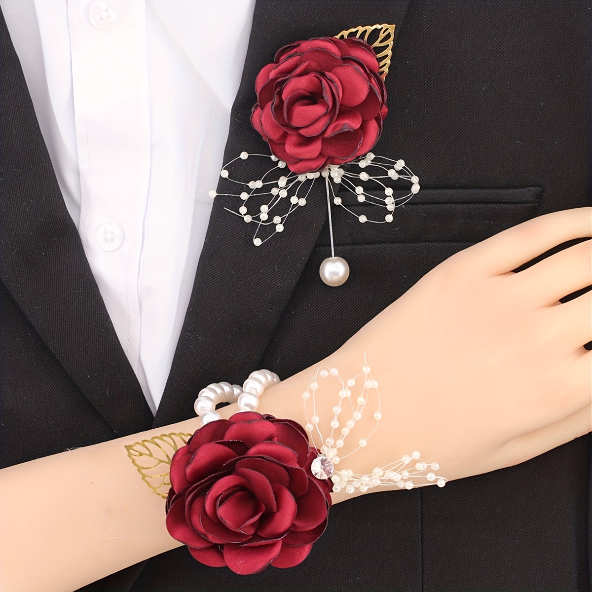 6-piece Set, Prom Flower Bracelet Crown Of The Bride And Groom's