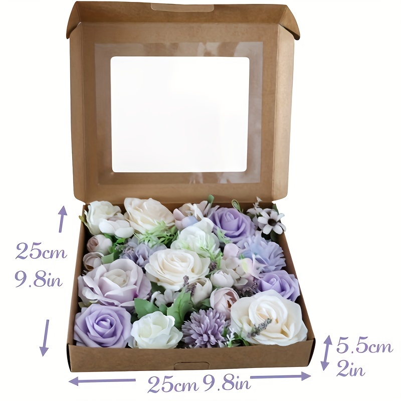 Lavender Purple Roses Artificial Flowers Combo Box Silk Fake - Temu