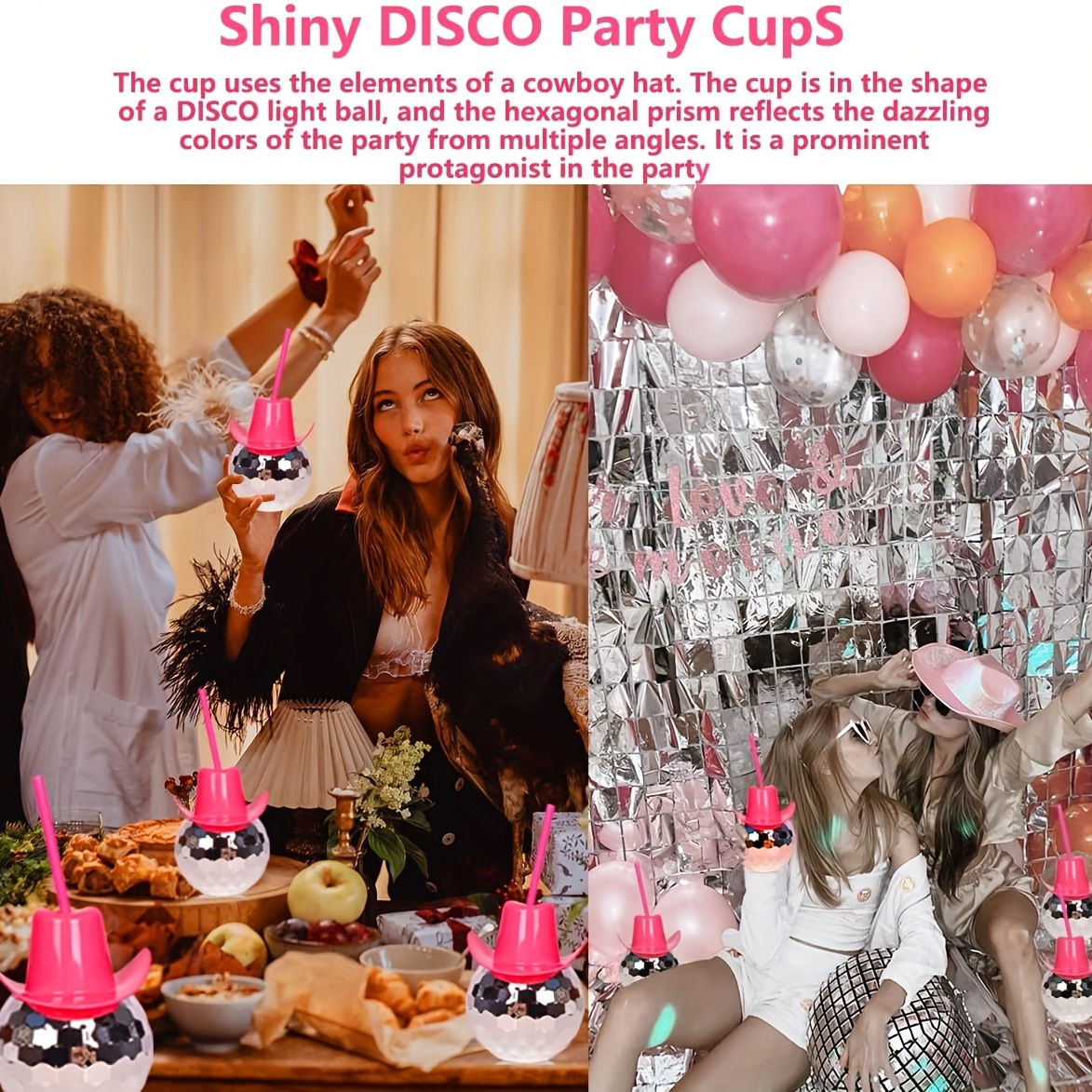 2 Options Disco Ball CupsReusable Plastic Cups Tumbler with Lids and Straws  for Disco Party Decorations Anniversary New Years