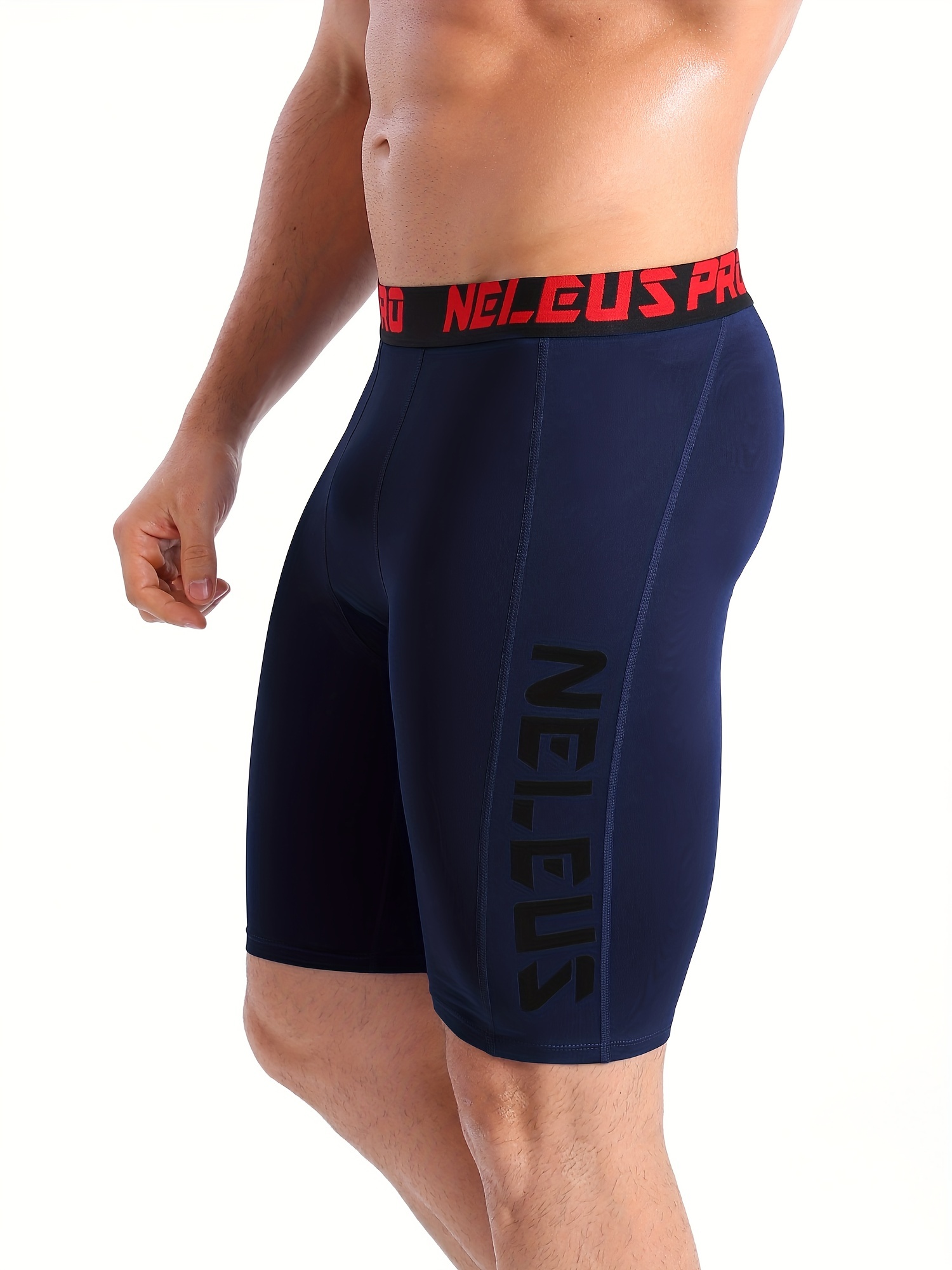 Men's Solid Compression Shorts Pocket Athletic High Stretch - Temu