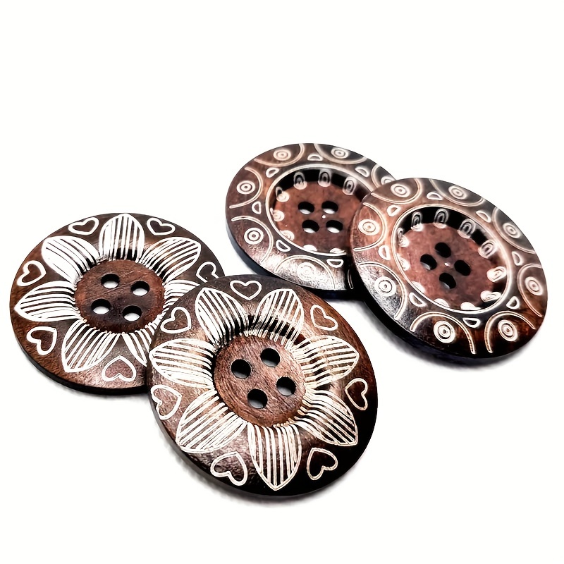 Engraving Pattern Wood Buttons For Clothing Sewing - Temu