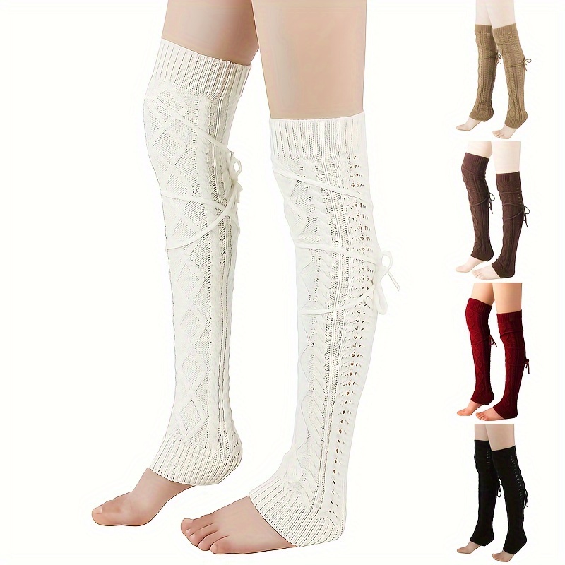 Women's Crochet Winter Leg Warmer Solid Color Thigh High Tie - Temu Canada