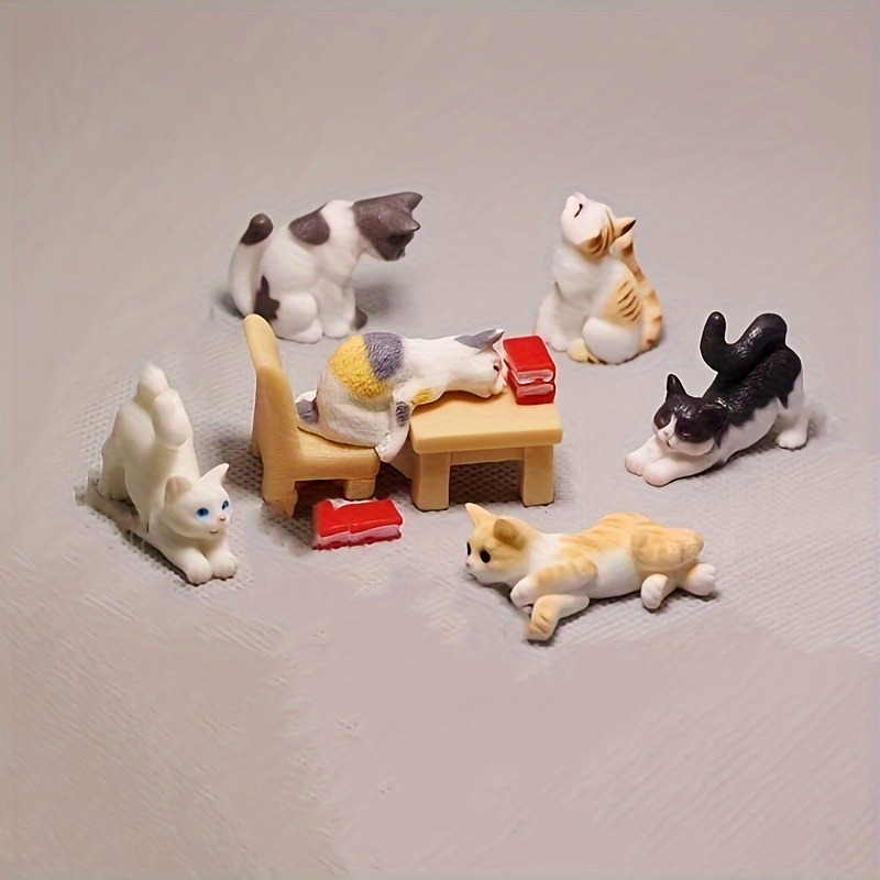 4pcs small figurines for kids miniature cat model Cat Figurines Cat Decor