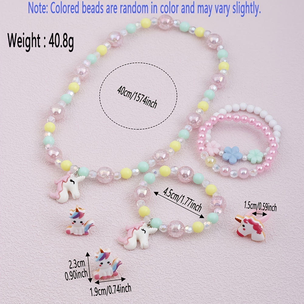 3pcs Girl Unicorn Pendant Multi-Colored Beaded Bracelet Set for Children,Temu