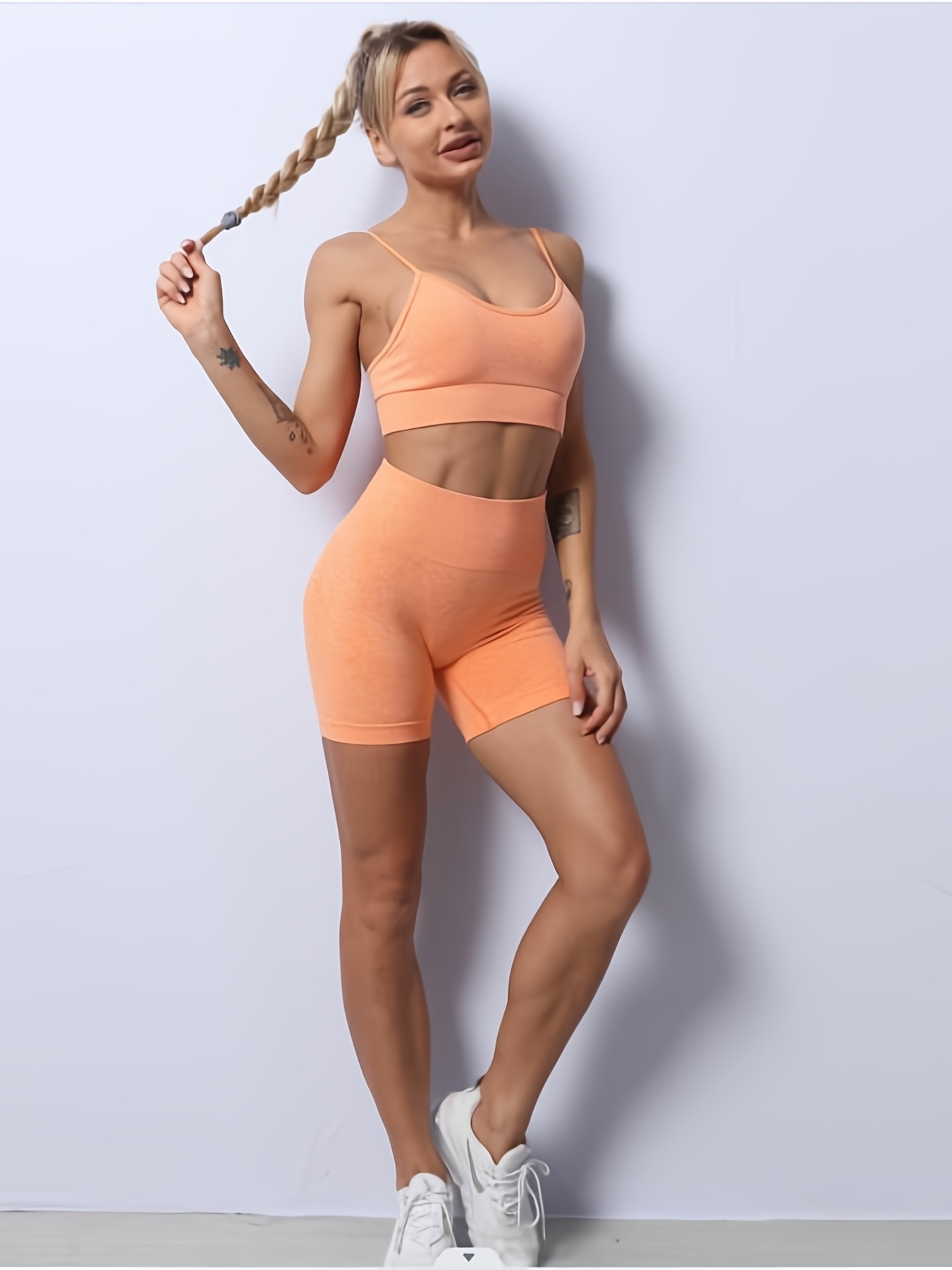 Quick-drying Tight-fitting Seamless Yoga Clothing Fitness Suit Female Yoga  Exercise Peach Hip Yoga Top And Bottom Suit