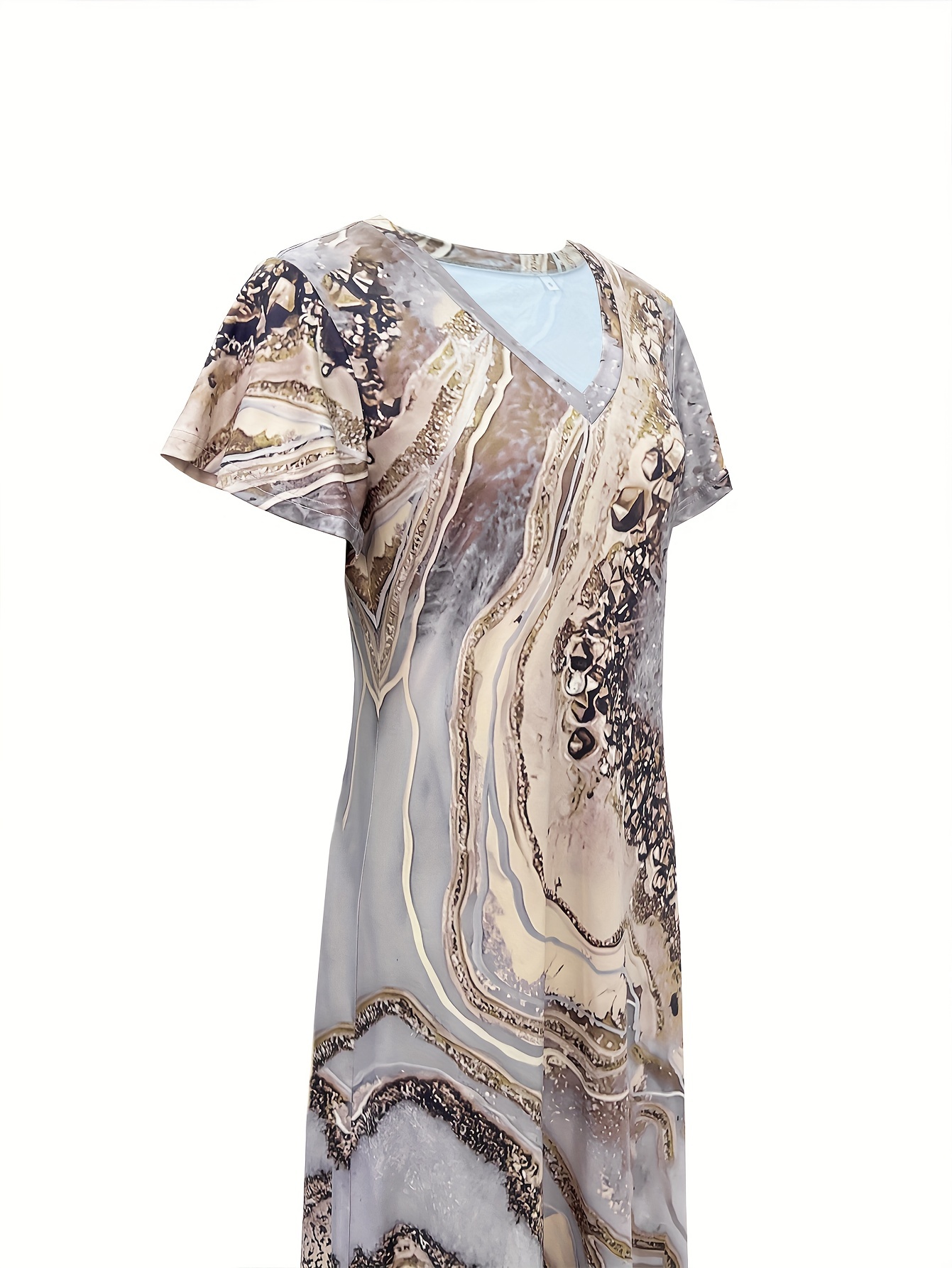 marble print v neck dress casual short sleeve dress summer - Temu Mexico