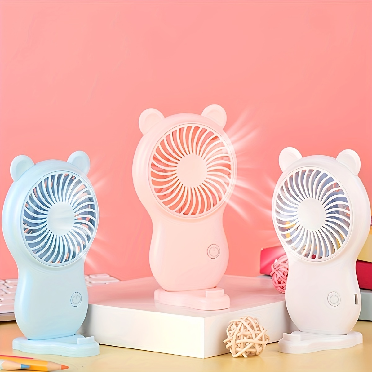 Ventilateur en forme d'ours de dessin animé, mini ventilateur de poche  portable, ventilateur de charge USB, refroidisseur d'air d'été, ventilateur  de voyage en plein air