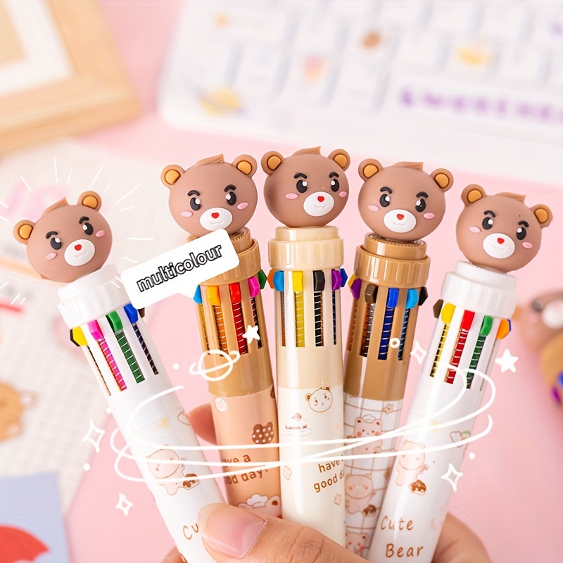 10 Colors Cute Bear Ballpoint Pen Press-type Ball-point Pen Student  Stationery +