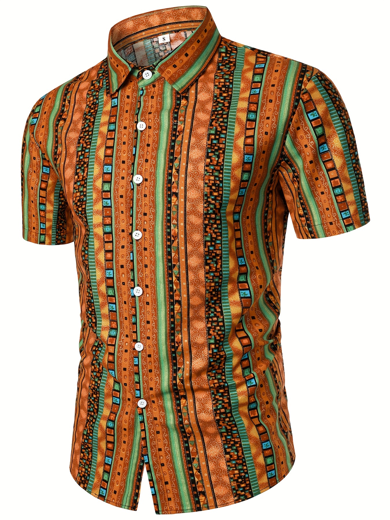 Casual Solid Men's Short Sleeve Bohemian Style Shirt With - Temu Australia