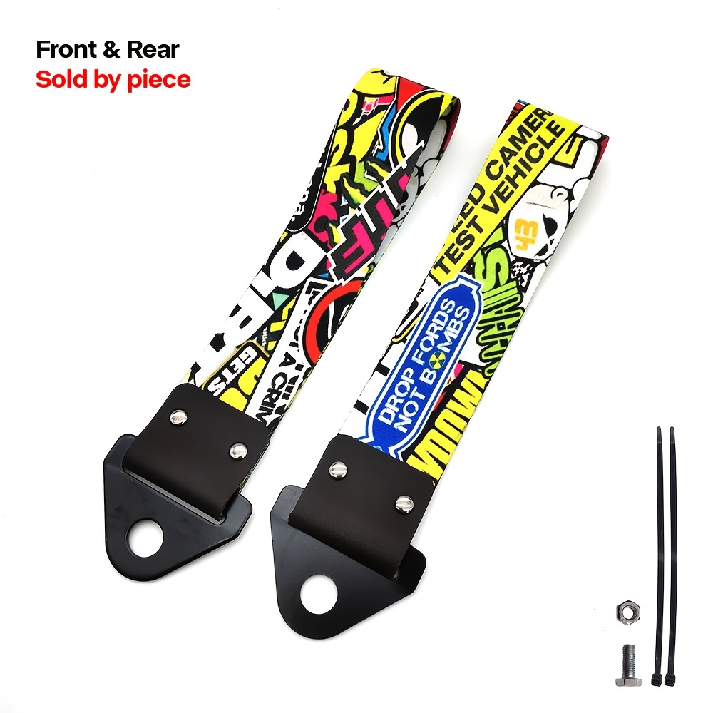 

1pc 43 Scrawl Jdm Style Decorative Tow Strap, Universal Anime Graffiti Car Racing Tow Ropes Auto Trailer Ropes Bumper Trailer Towing Strap