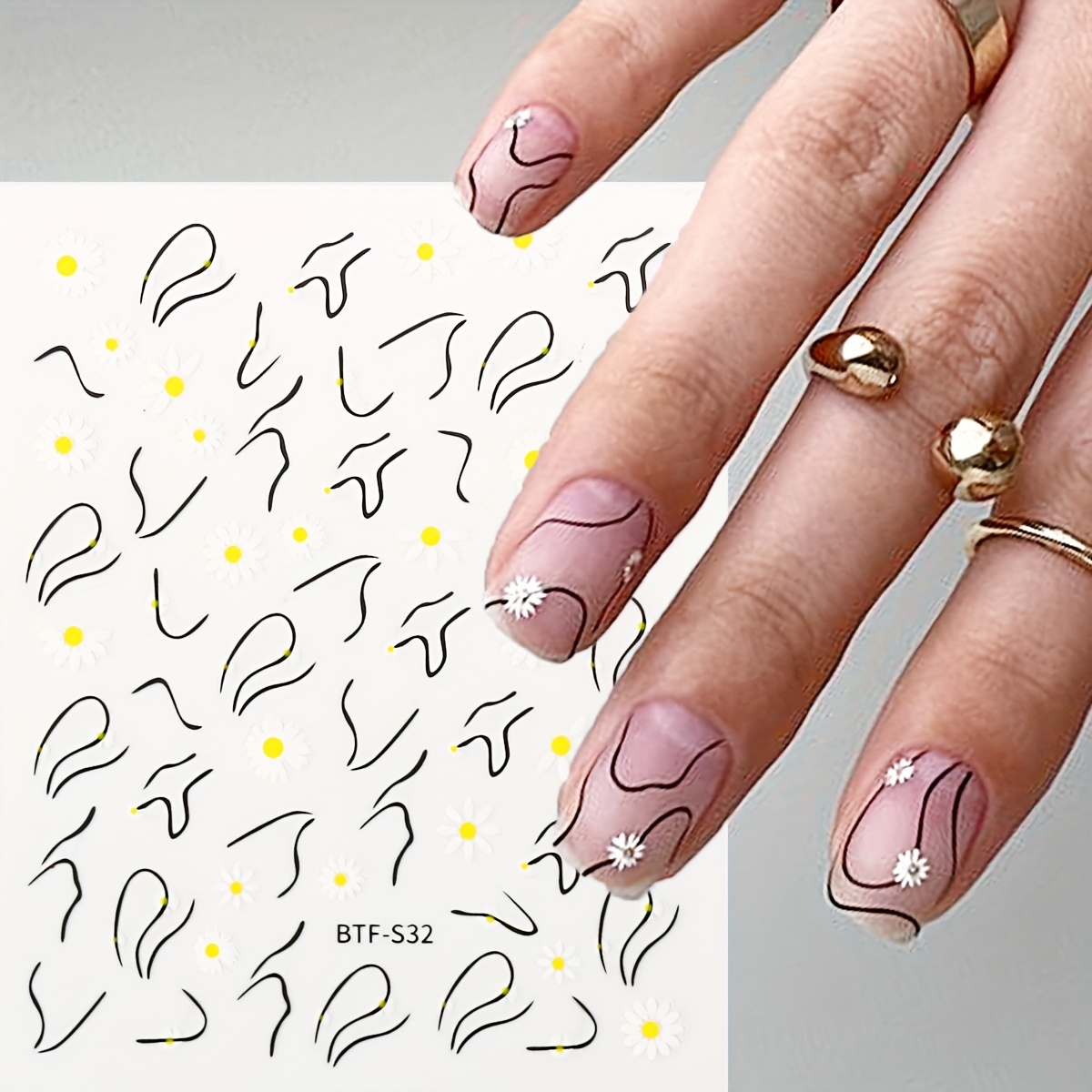 Metallic Marble Nail Decals Self Adhesive French Stripe Wavy Nail Stickers