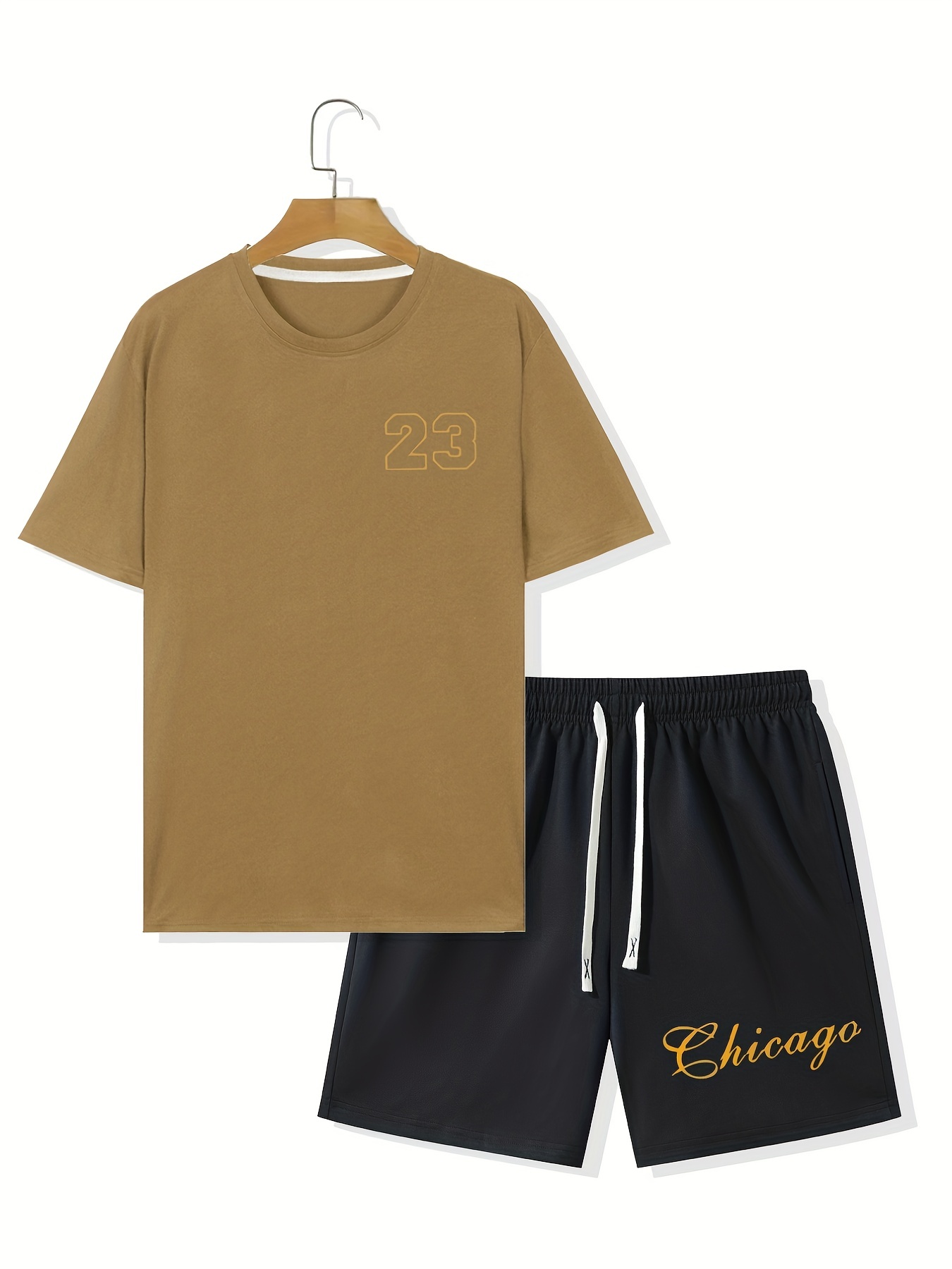 chicago'' Print,, Men's Short Sleeve Baseball Jersey Shirt And Drawstring  Shorts Set For Summer - Temu