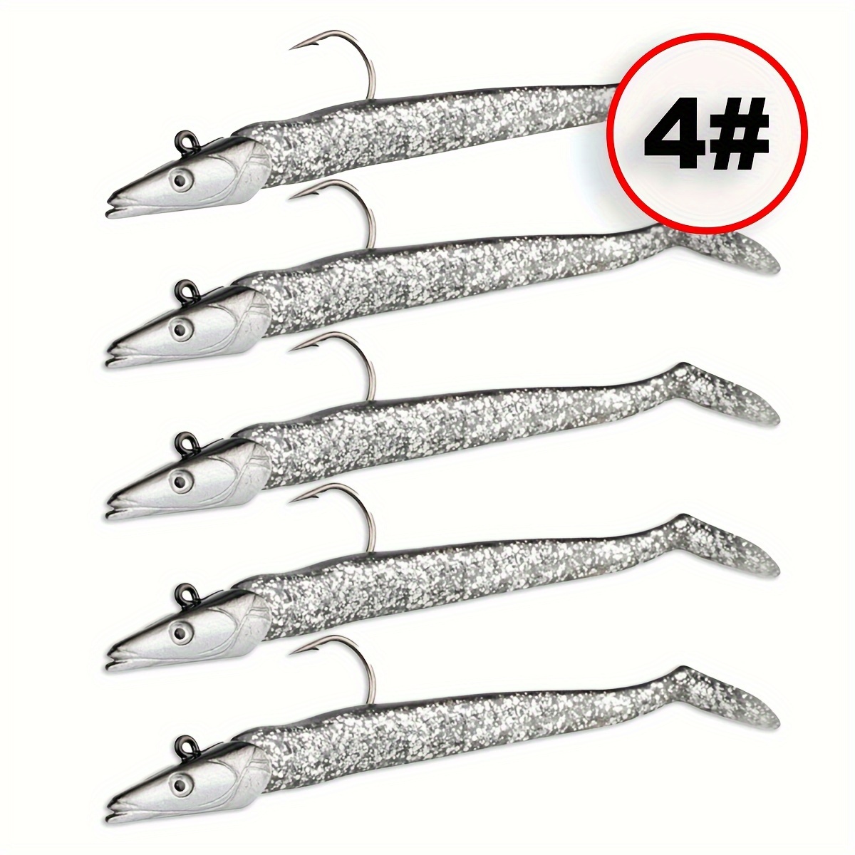 5pcs Lead Jig Head Soft Lure Paddle Tail Sand Eel Fishing Tackle