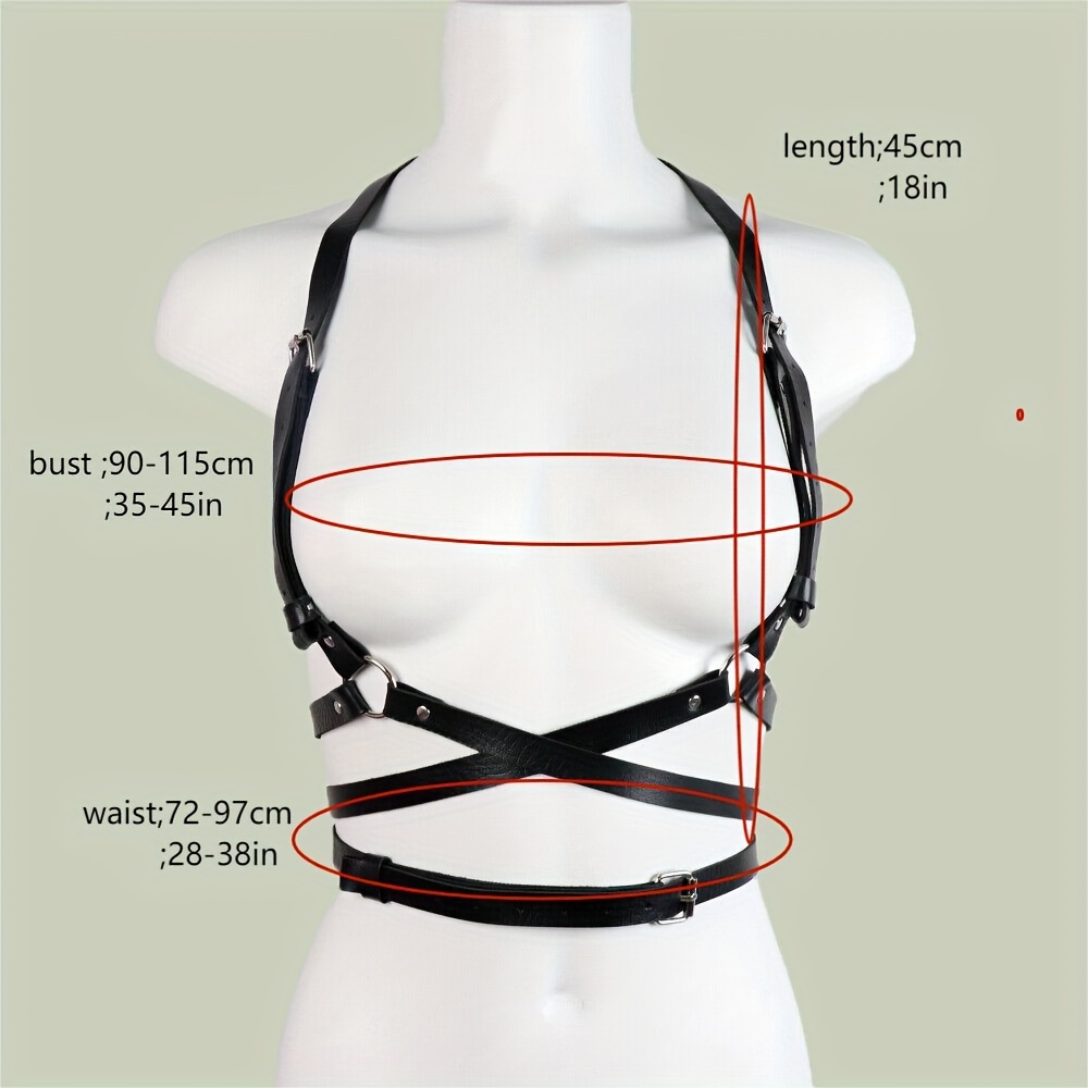 Women PU Punk Harness Goth Rave Body Belt Accessories,Adjustable Top Bra  Harness for Women and Girls